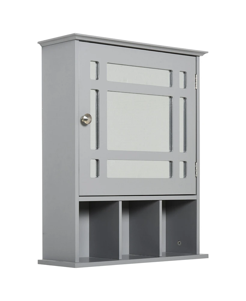 Kleankin Wall Mounted Mirror Cabinet with Door Shelf Bathroom & Powder Room, Grey