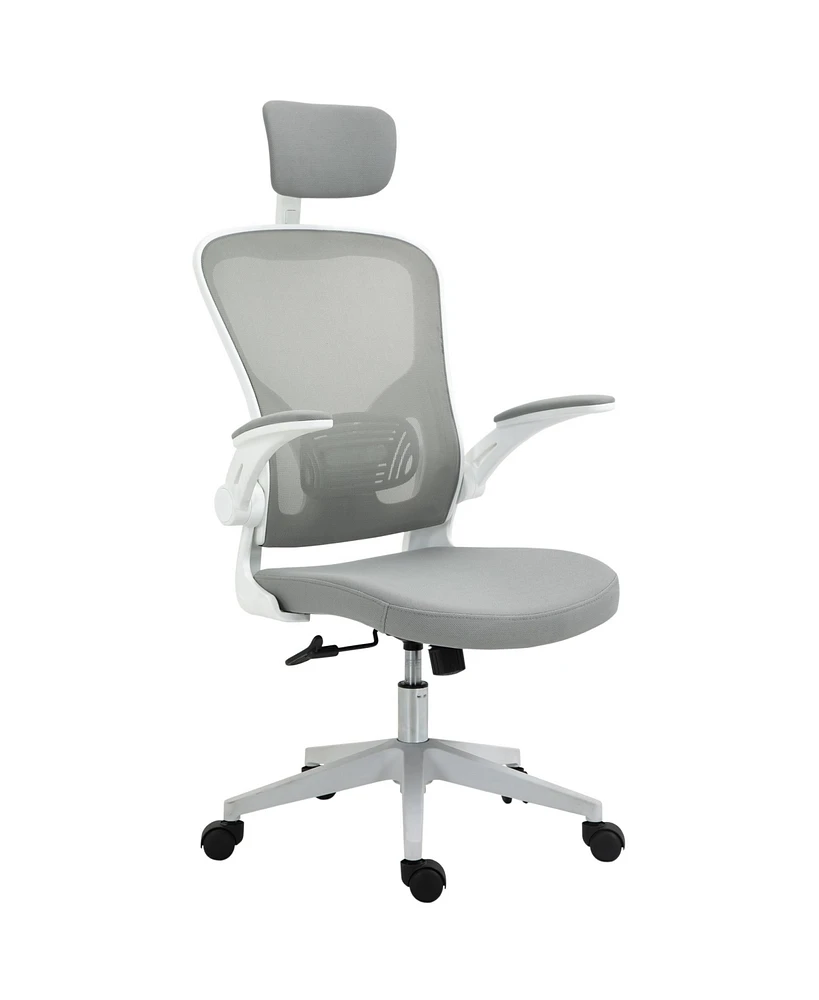 Vinsetto High Back Mesh Chair, Home Office Task Computer Chair with Adjustable Height, Lumbar Back Support, Headrest, and Arms, Grey