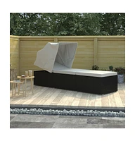 vidaXL Sun Lounger with Canopy and Cushion Poly Rattan Cream White