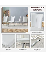 Modern minimalist dining chairs, office chairs. 2piece set of white Pu seats with silver metal legs. Suitable for restaurants, living rooms, and offic