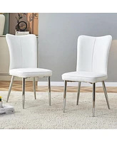 Simplie Fun Modern minimalist dining chairs, office chairs. 2piece set of white Pu seats with silver metal legs. Suitable for restaurants, living room