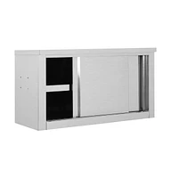 vidaXL Kitchen Wall Cabinet with Sliding Doors 35.4"x15.7"x19.7" Stainless Steel