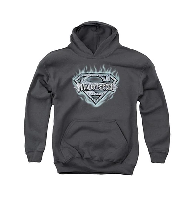 Superman Boys Youth Man Of Steel Shield Pull Over Hoodie / Hooded Sweatshirt