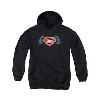 Batman V Superman Boys Youth Industrial Logo Pull Over Hoodie / Hooded Sweatshirt