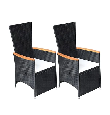 vidaXL Reclining Patio Chairs 2 pcs with Cushions Poly Rattan Black