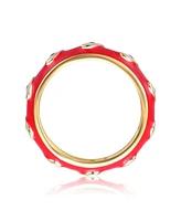 GiGiGirl Kids/Teens 14k Yellow Gold Plated Red Bamboo White Evil Eye Enamel Slim Stacking Band Ring