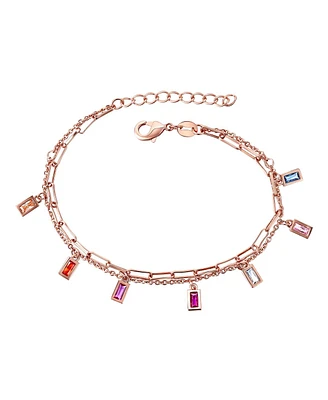 GiGiGirl Children's 18k Rose Gold Plated with Rainbow Multi-Color Cubic Zirconia Adjustable Birthstone Charm Bracelet