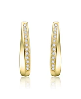 Rachel Glauber 14k Yellow Gold Plated Hoop Earrings with Clear Cubic Zirconia