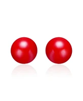 GiGiGirl 14k Yellow Gold Plated Stud Earrings with Red Enamel Round Pearl for Kids