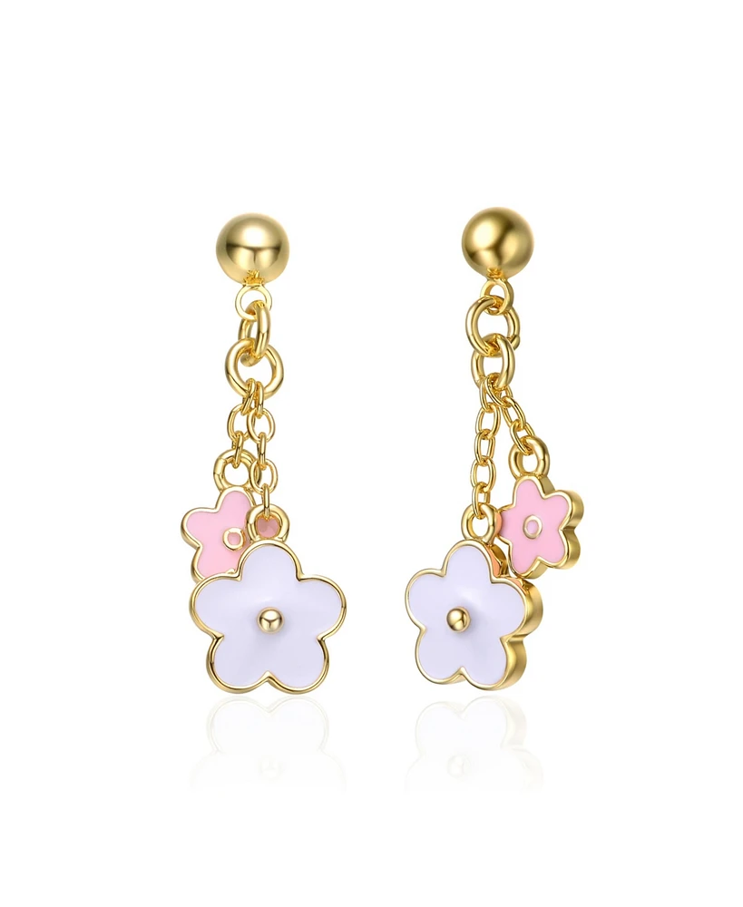 GiGiGirl Kids 14k Yellow Gold Plated Flower Enamel Drop Earrings