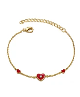 GiGiGirl 14k Yellow Gold Plated Adjustable Bracelet with Heart charms and Red Enamel for Kids