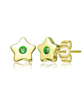 GiGiGirl Kids 14k Gold Plated Red Cubic Zirconia Five-Point Lucky Little Star Stud Earrings