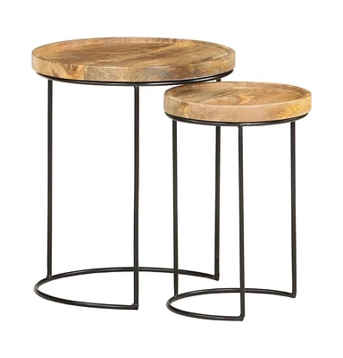 vidaXL 2 Piece Coffee Table Set Solid Mango Wood and Steel