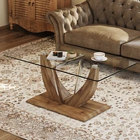 Minimalist glass coffee table with wood/Mdf legs & steel columns: Ct-907