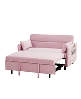 Streamdale Furniture Sofa Pull-Out Bed Includes Two Pillows 54" Pink Velvet Sofa With Small Space