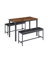 Simplie Fun Industrial Style Dining Set with Benches, Rustic Brown