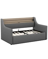 Simplie Fun Twin Daybed With Hydraulic Storage, Upholstered, Charging Station, Led Lights