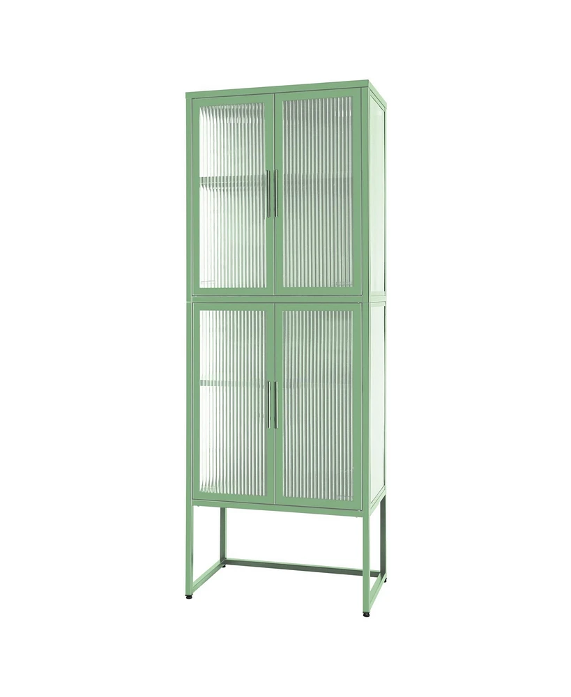 Simplie Fun Light Green Glass Cabinet with 4 Doors