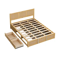 Wood Platform Bed with Storage, 2 Drawers, Queen Size