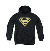 Superman Boys Youth & Gold Shield Pull Over Hoodie / Hooded Sweatshirt