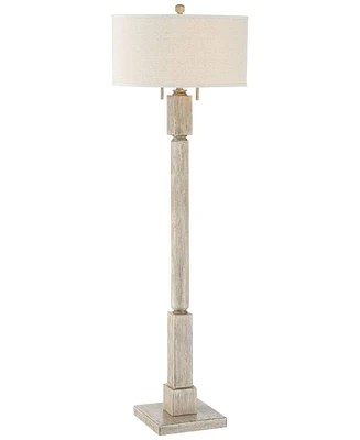 Barnes and Ivy Baluster Traditional Country Cottage Standing Floor Lamp 63.5" Tall Rustic Whitewashed Pickled Wood Oatmeal Linen Fabric Drum Shade Dec