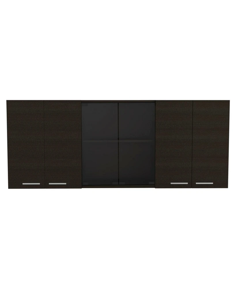 Simplie Fun Superior 150 Wall Cabinet With Glass, Four Interior Shelves, Two Double Door - Black