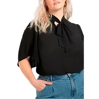 Eloquii Women's Bow Blouse With Flutter Sleeve