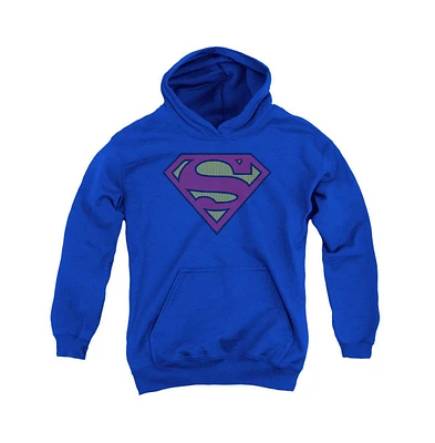 Superman Boys Youth Logos Pull Over Hoodie / Hooded Sweatshirt