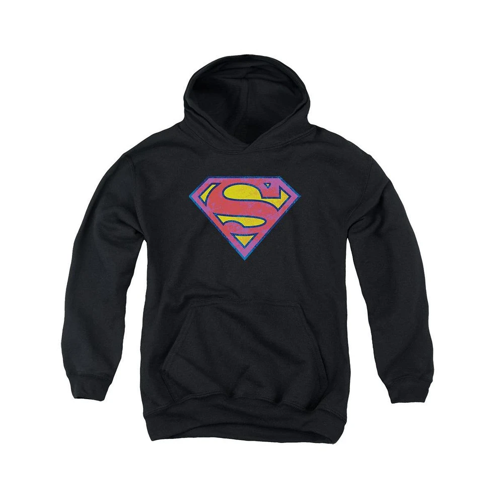 Superman Boys Youth Neon Distress Logo Pull Over Hoodie / Hooded Sweatshirt