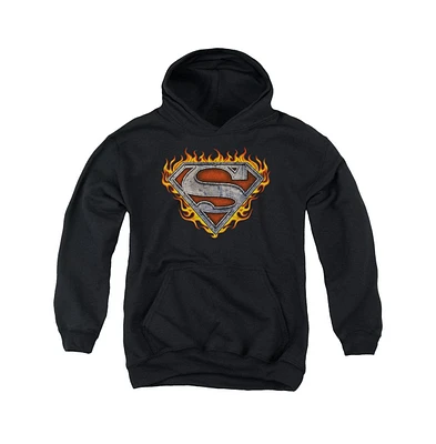 Superman Boys Youth Iron Fire Shield Pull Over Hoodie / Hooded Sweatshirt