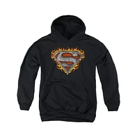 Superman Boys Youth Iron Fire Shield Pull Over Hoodie / Hooded Sweatshirt