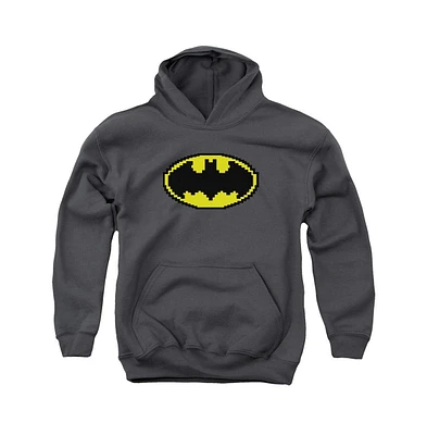 Batman Boys Youth Pixel Symbol Pull Over Hoodie / Hooded Sweatshirt