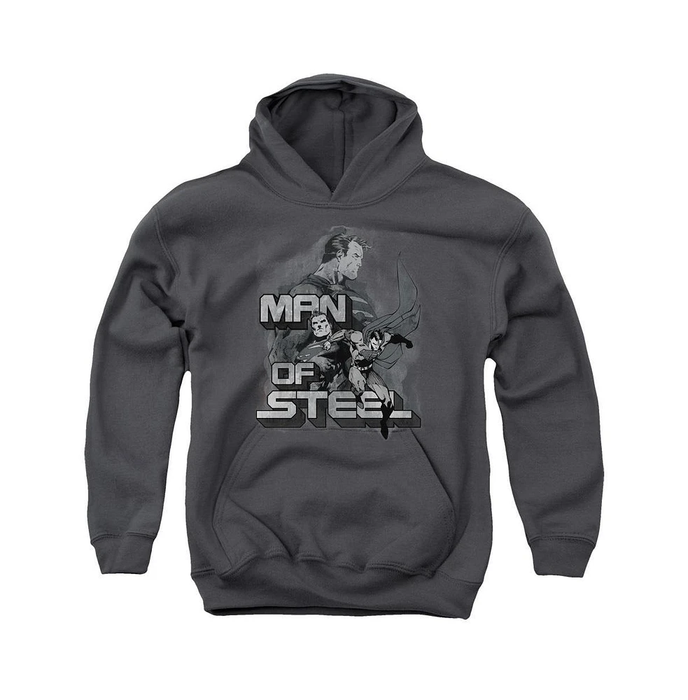 Superman Boys Youth Steel Poses Pull Over Hoodie / Hooded Sweatshirt