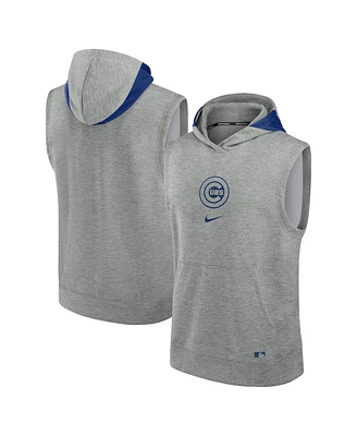 Nike Men's Heather Gray Chicago Cubs Authentic Collection Early Work Performance Sleeveless Pullover Hoodie