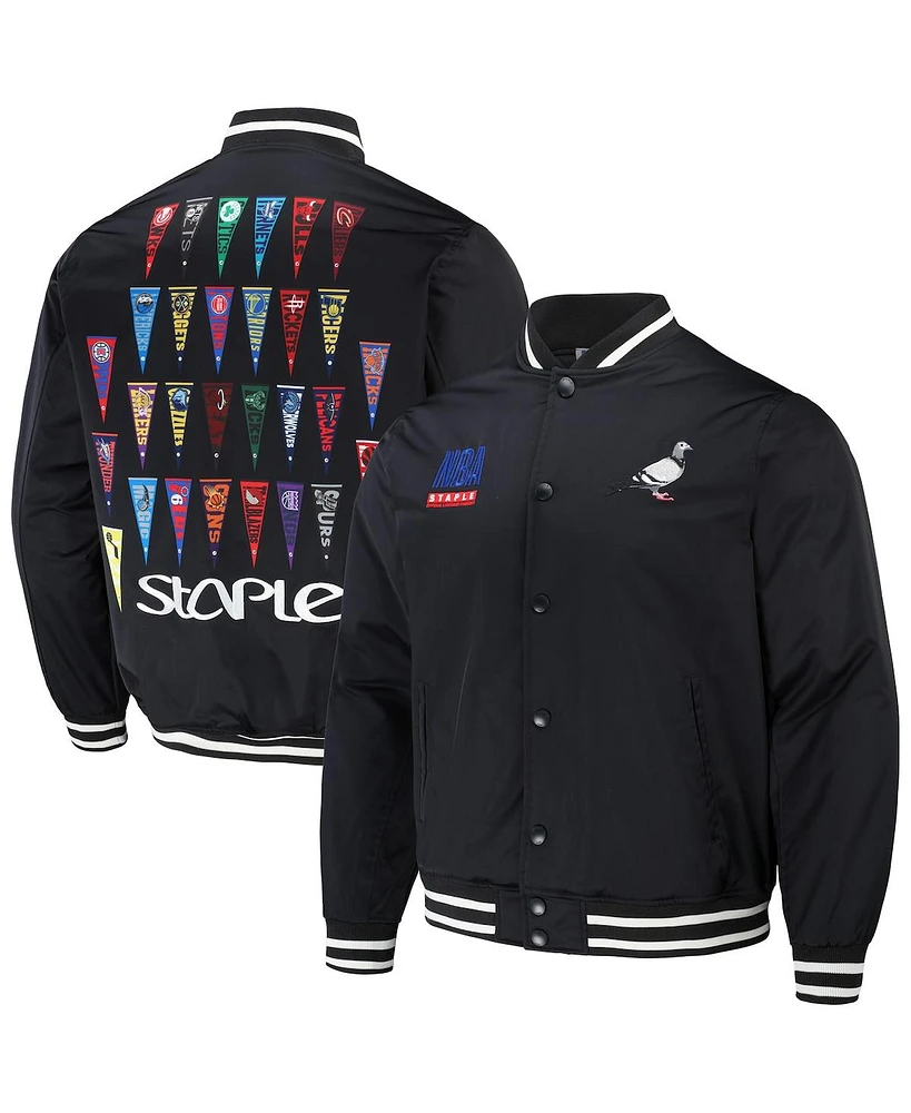 Staple Men's Nba Black All Teams Pennant Woven Full-Snap Jacket