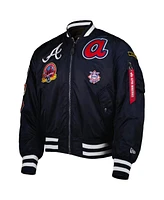 New Era Men's x Alpha Industries Navy/Camo Atlanta Braves Reversible Full-Zip Bomber Jacket