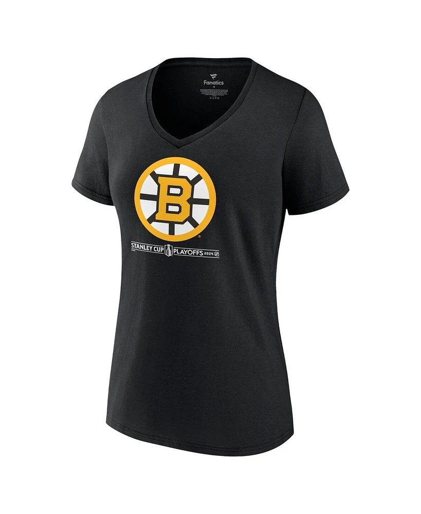 Fanatics Women's Black Boston Bruins 2024 Stanley Cup Playoffs Breakout V-Neck T-Shirt
