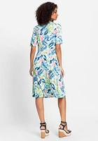 Olsen Women's Short Sleeve Tropic Print A-Line Dress