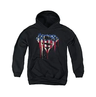 Superman Boys Youth Bleeding Shield Pull Over Hoodie / Hooded Sweatshirt