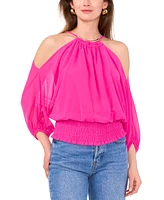 Sam & Jess Women's Cold-Shoulder Smocked-Waist Necklace Top