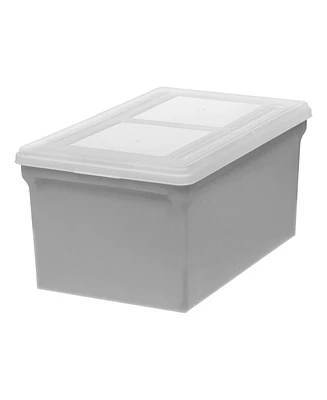 Iris Wing-Lid Latter Size File Organizer Box, Gray with Clear Lid, Pack of 4