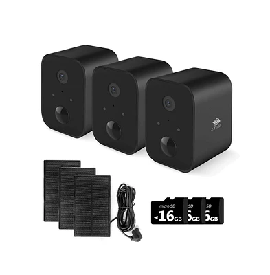 Z-edge 3 Packs 1080P Full Hd Wireless Smart Cameras with Solar Panels and 16GB Tf Card