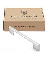 Cauldham 10 Pack Solid Kitchen Cabinet Pulls Handles (5" Hole Centers) - Modern Thin Profile Drawer/Door Hardware - Style M255 - Satin Nickel