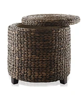 Casafield 17" Round Storage Ottoman with Lid - Natural, Handwoven Footstool for Living Room, Bedroom, Bathroom, Home Office