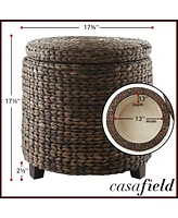 Casafield 17" Round Storage Ottoman with Lid - Natural, Handwoven Footstool for Living Room, Bedroom, Bathroom, Home Office