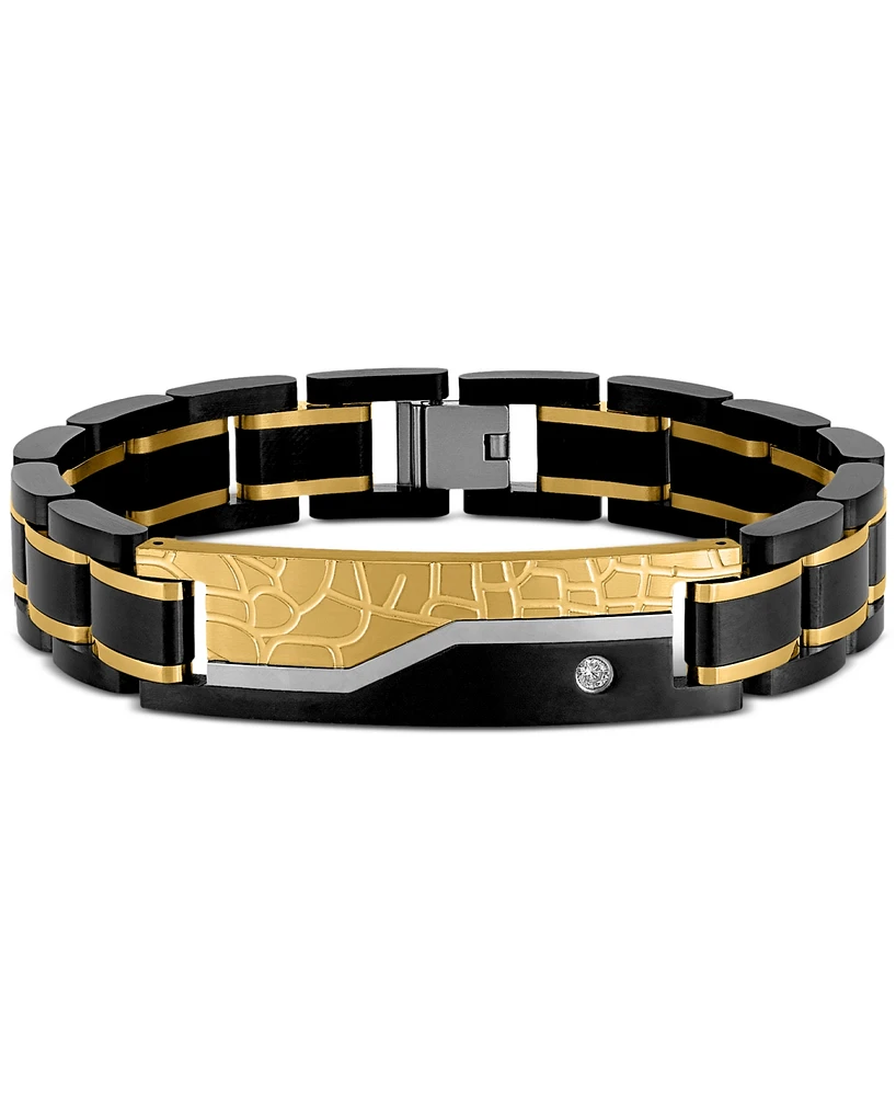 Esquire Men's Jewelry Diamond Watch Link Bracelet (1/20 ct. t.w.) in Black & Gold Ion-Plated Stainless Steel, Created for Macy's