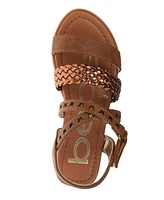 Bebe Big Girl's Stack Heel Sandal with Metallic Weaved Strap and Butterfly Chop Out Polyurethane Sandals