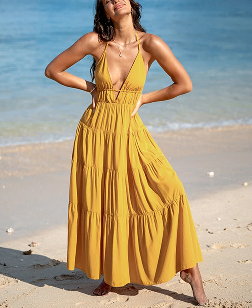 Cupshe Women's Yellow Halterneck Maxi Beach Dress