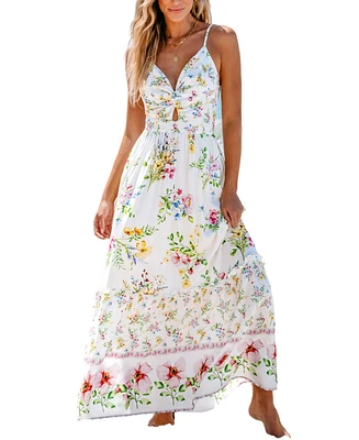 Cupshe Women's Floral Print Twisted Cutout Maxi Beach Dress