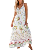 Cupshe Women's Floral Print Twisted Cutout Maxi Beach Dress